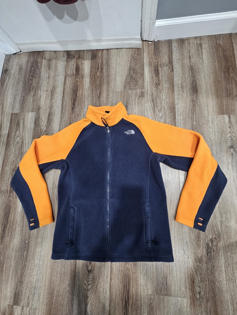 The North Face Navy and Orange Colorblock Zip Fleece Jacket
